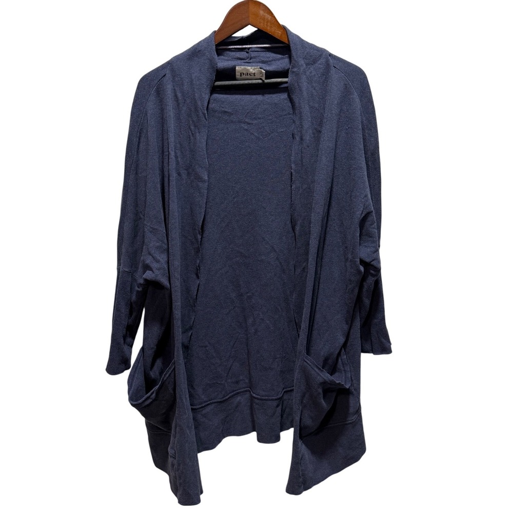 Pact‎ Womens L/XL Open Front Cardigan Sweater Pockets Blue Comfy Knit